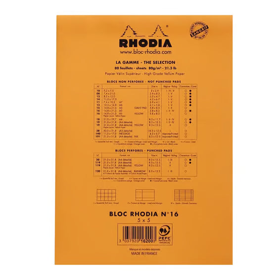 Rhodia Notepad: Orange Graph Paper, Fountain Pen Friendly Stationery 6x8.25in